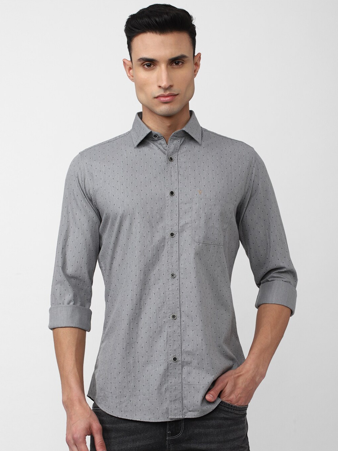 

Van Heusen Sport Slim Fit Micro Ditsy Printed Cotton Casual Shirt, Grey