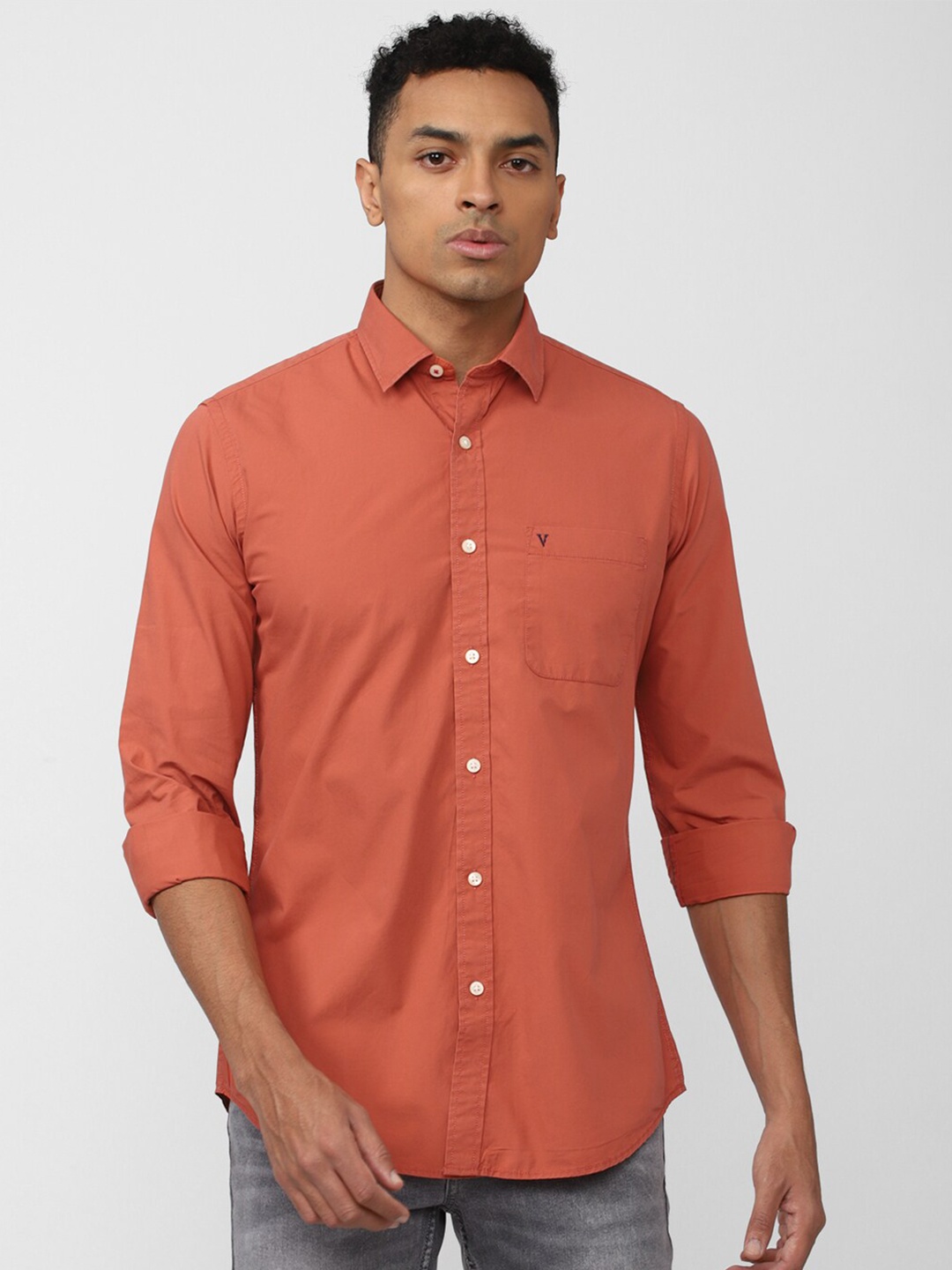 

Van Heusen Sport Spread Collar Slim Fit Pure Cotton Casual Shirt, Orange