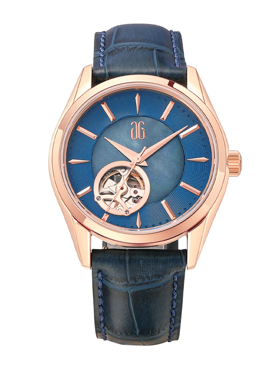 

Aries Gold Goldex Women Leather Straps Automatic Motion Powered Watch L 8023 RG-TE, Blue