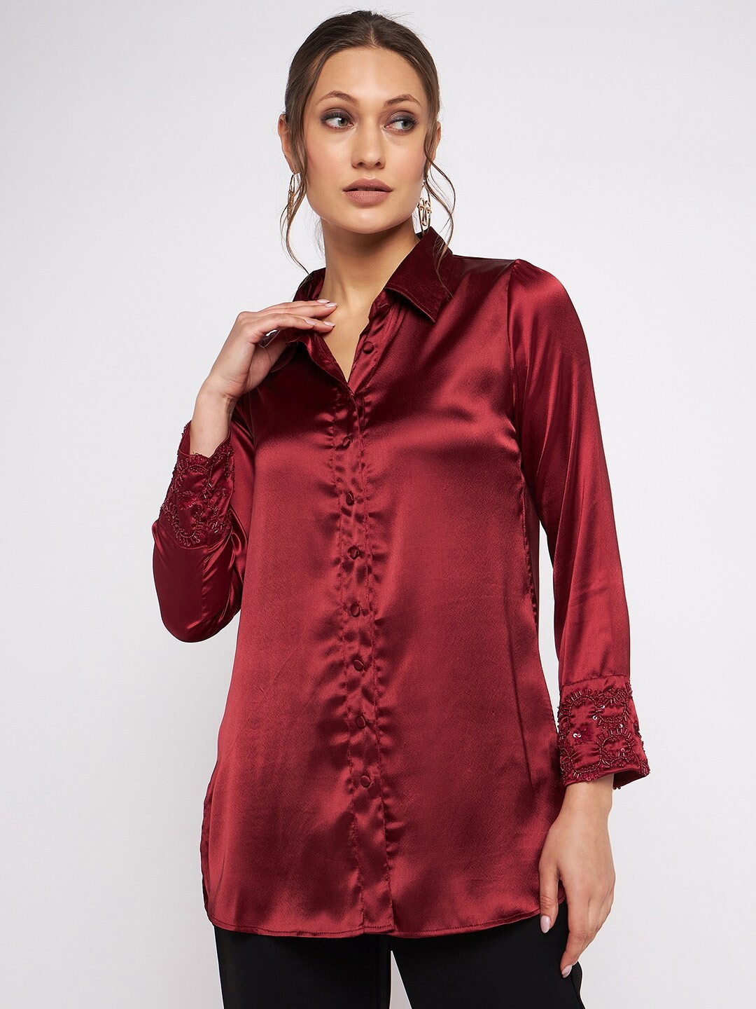 

Antheaan Elit Embellished Shirt Style Top, Maroon