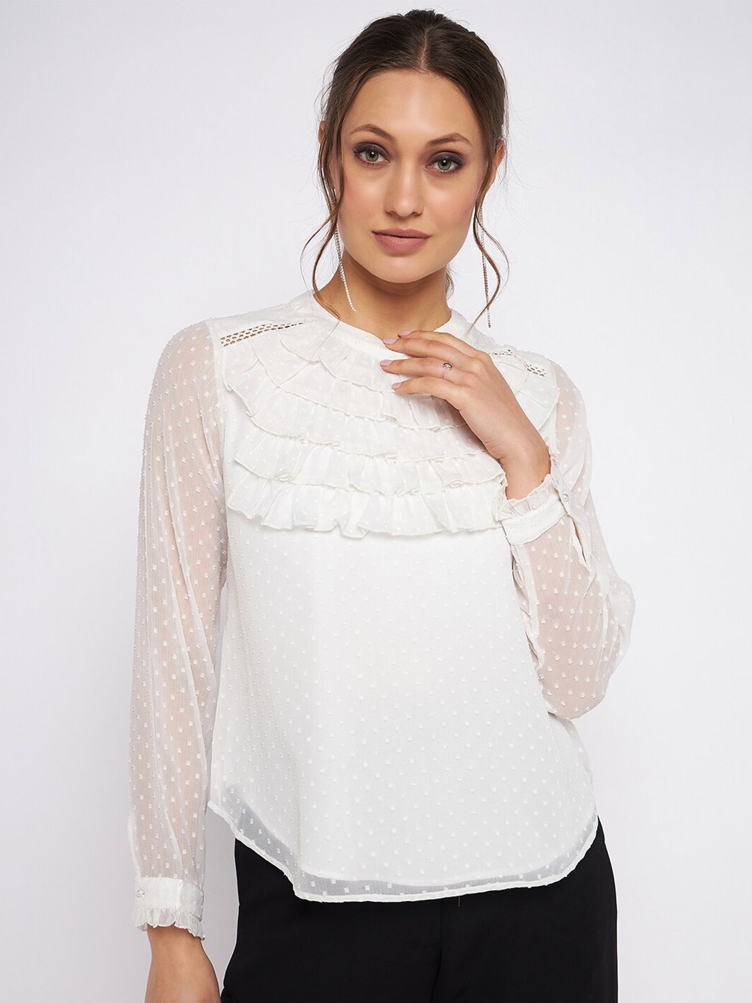 

Antheaan Elit Chiffon Self Design Top, White