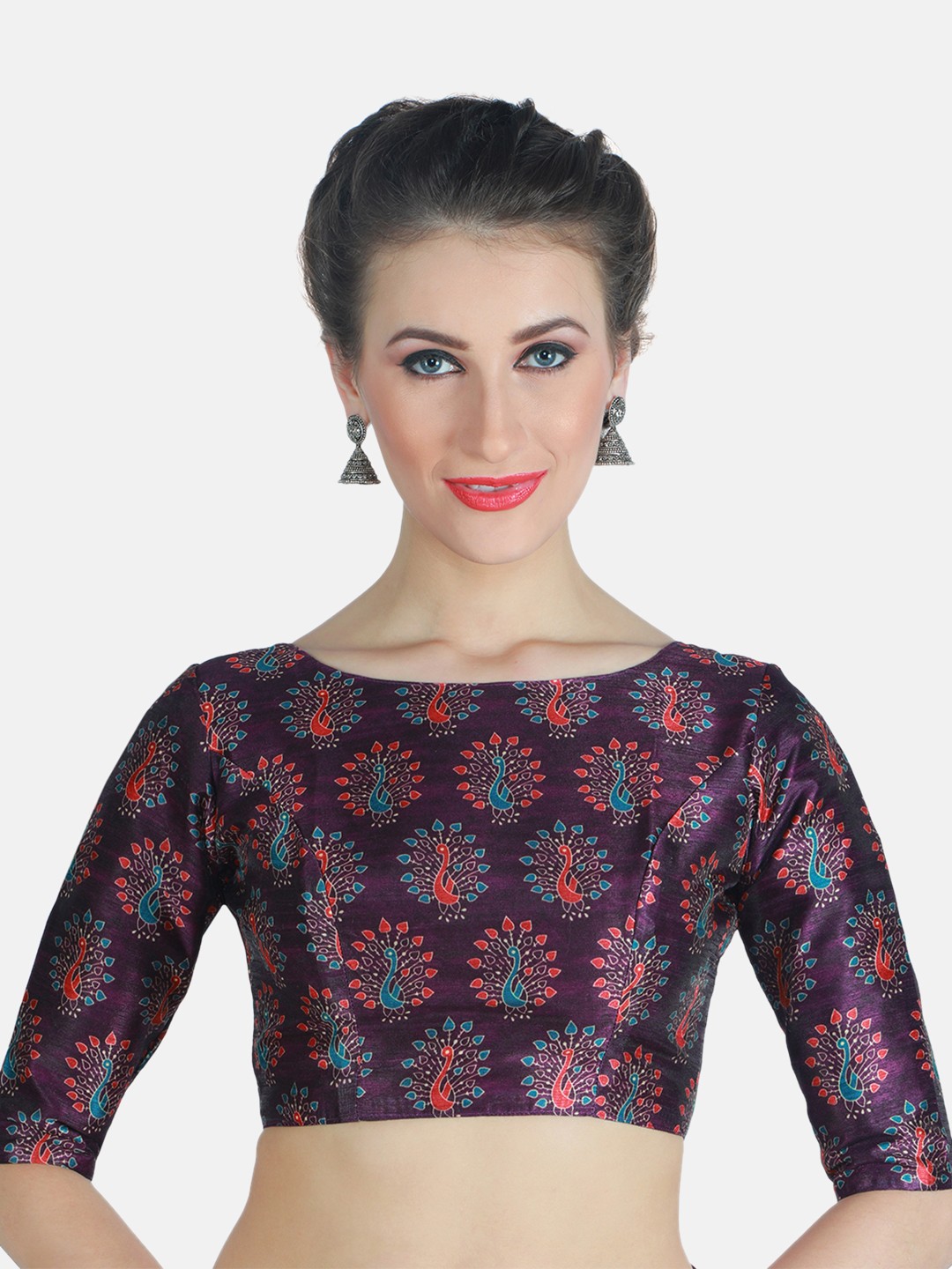 

Studio Shringaar Printed Elbow Length Sleeves Saree Blouse, Purple