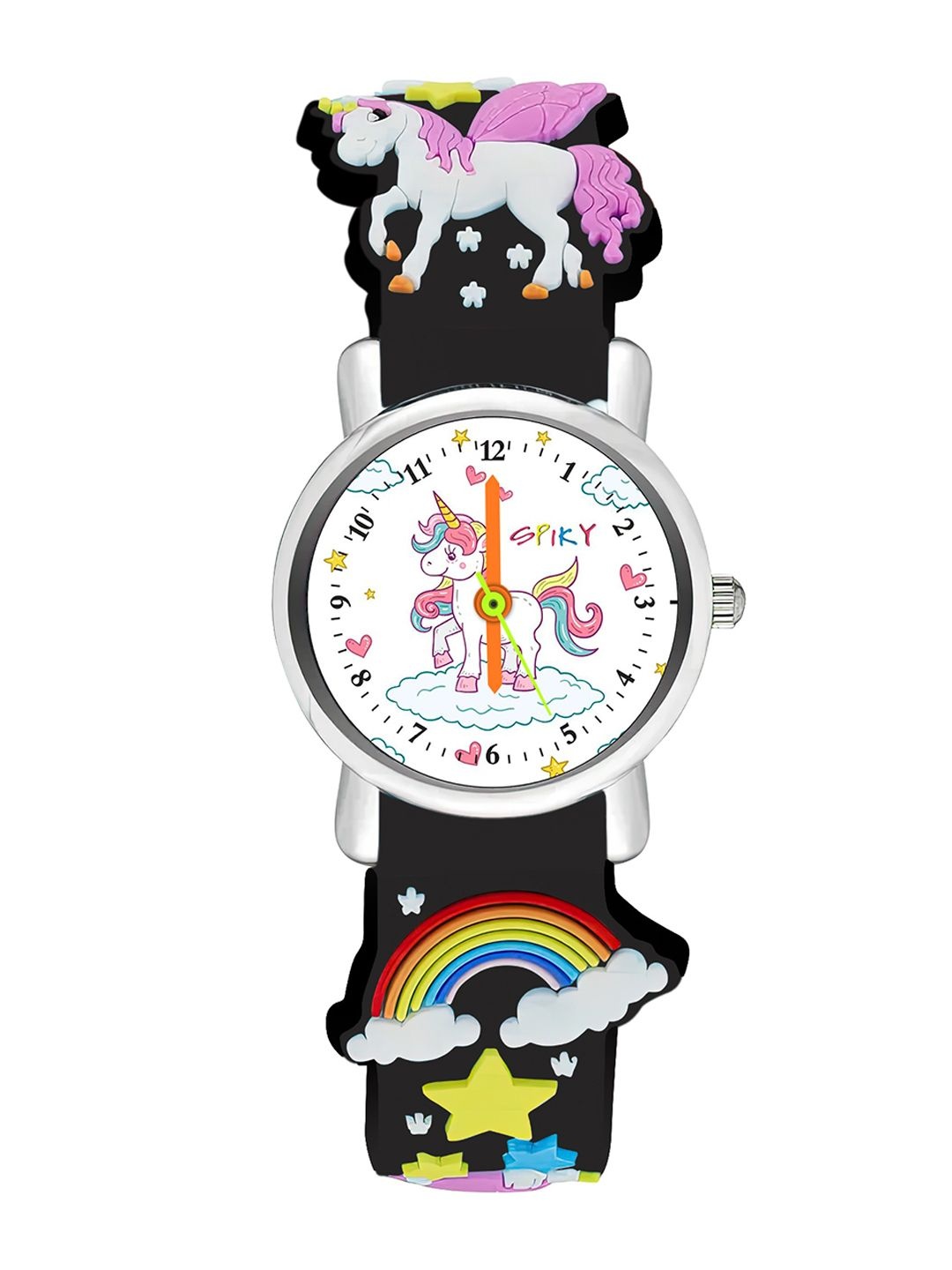 

Spiky Kids Printed Round Dial & Textured Strap Analogue Watch- SPKEVA9_UNI_BLK, Black