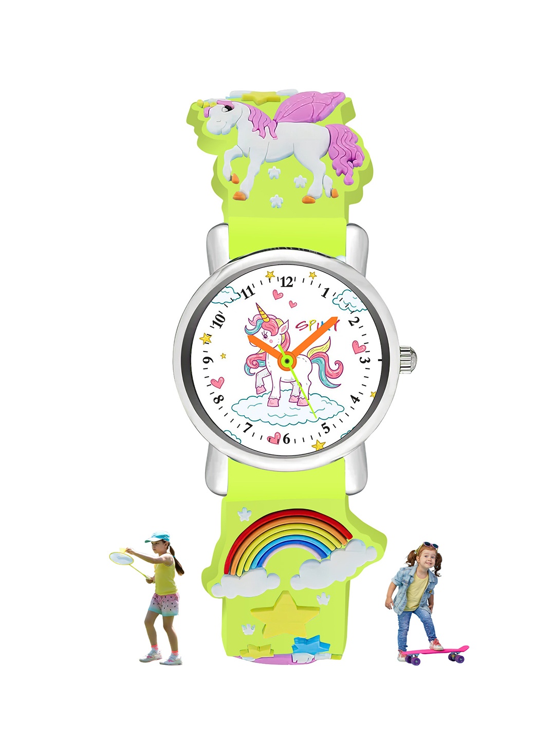 

Spiky Kids Printed Round Dial & Textured Strap Analogue Watch- SPKEVA9_UNI_YLW, Green