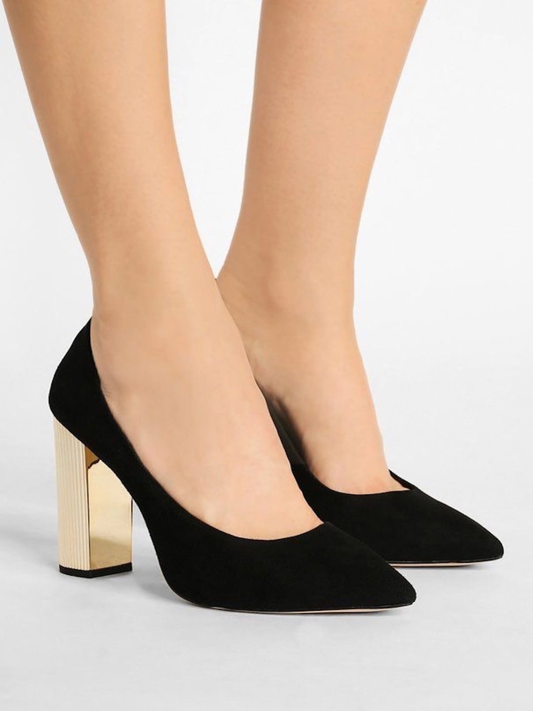 

HASTEN Colourblocked Block Pointed Toe Leather Pumps, Black