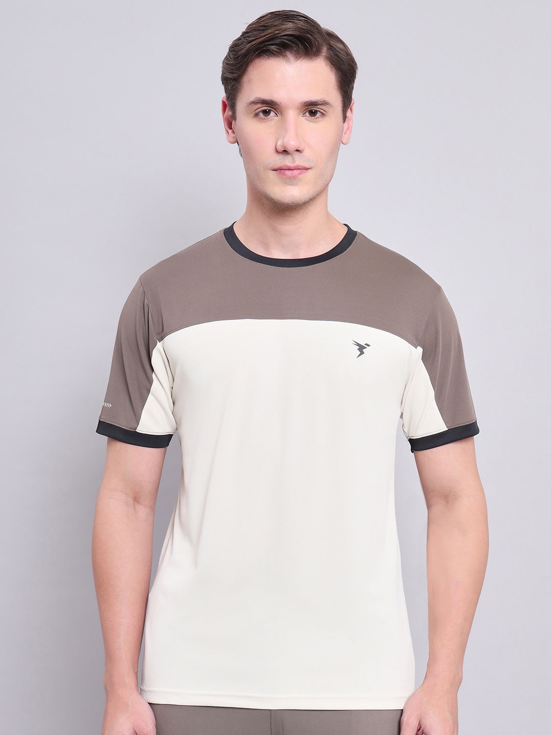

Technosport Colourblocked Round Neck Antimicrobial T-shirt, Off white