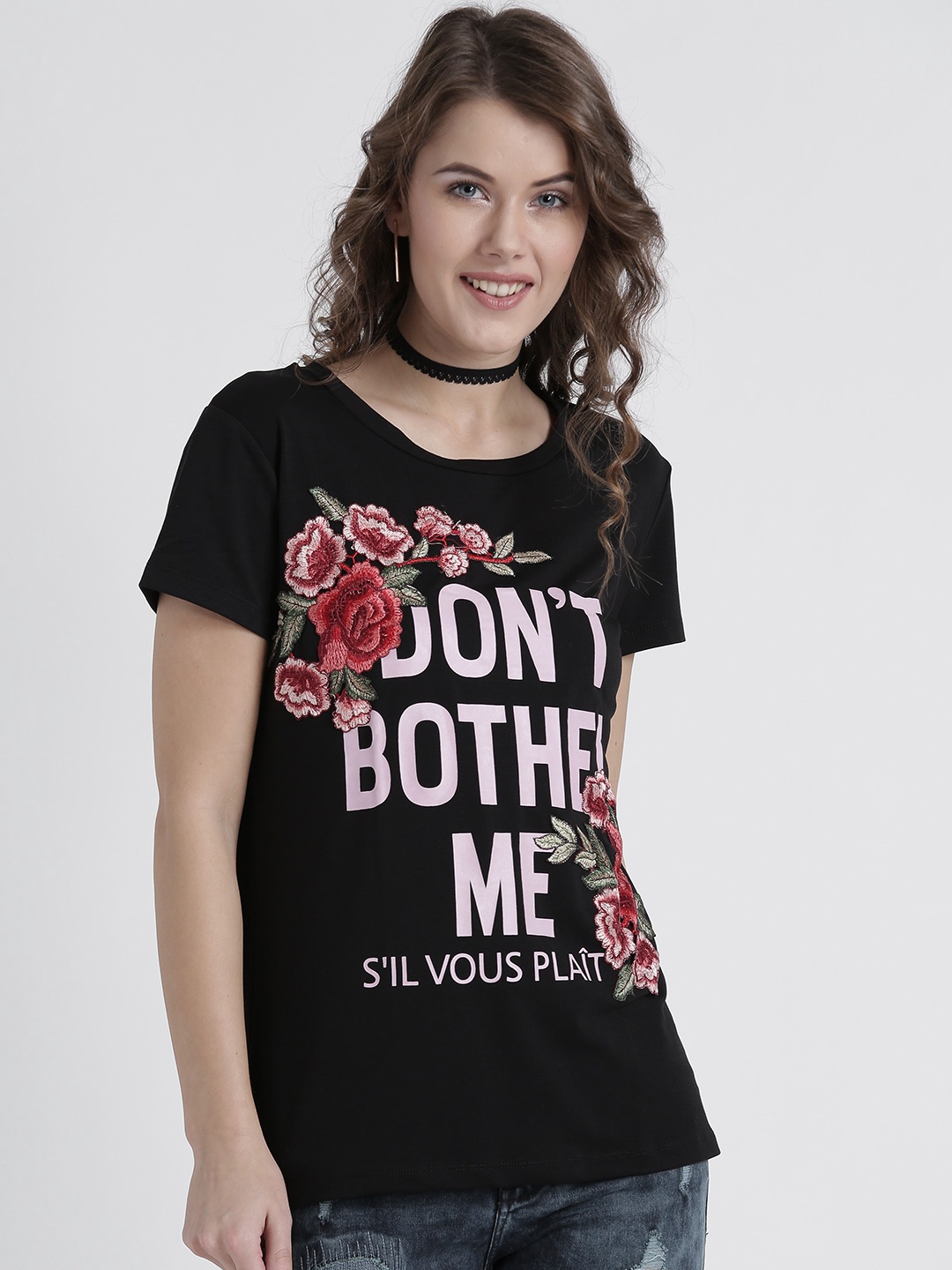 

Splash Women Black Printed Round Neck T-shirt
