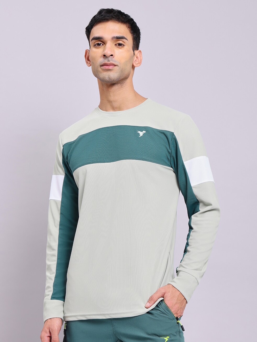

Technosport Antimicrobial Striped Long Sleeve Training or Gym T-shirt, Green