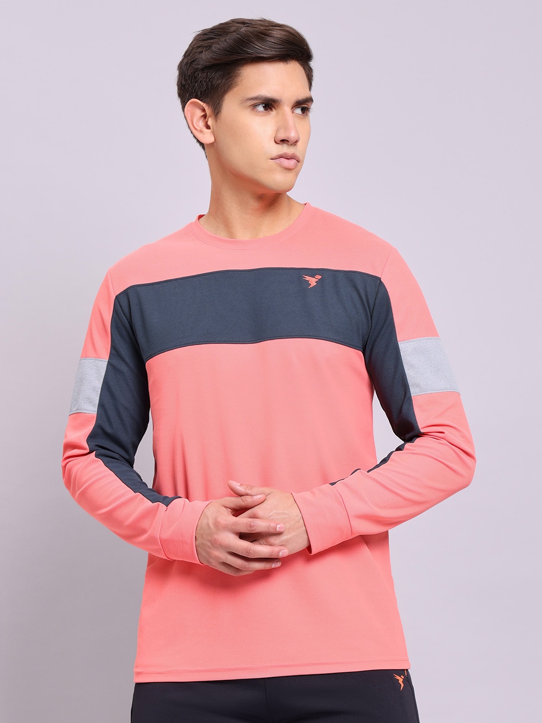 

Technosport Antimicrobial Colourblocked Long Sleeve Training or Gym T-shirt, Coral