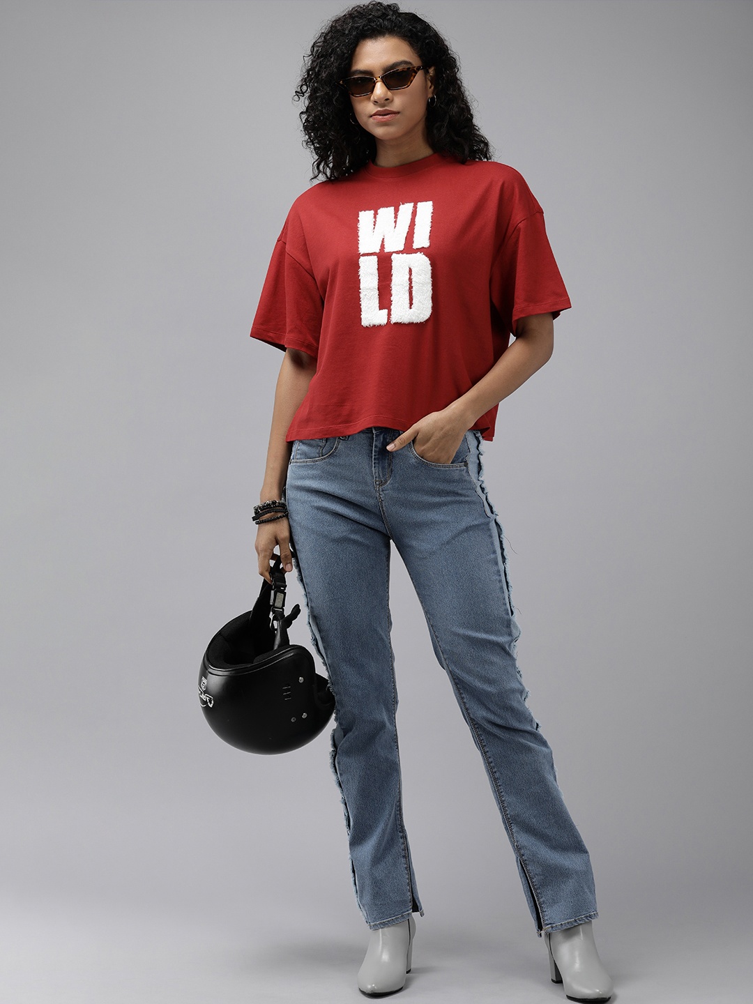 

Roadster Typography Printed Pure Cotton Boxy T-shirt, Red