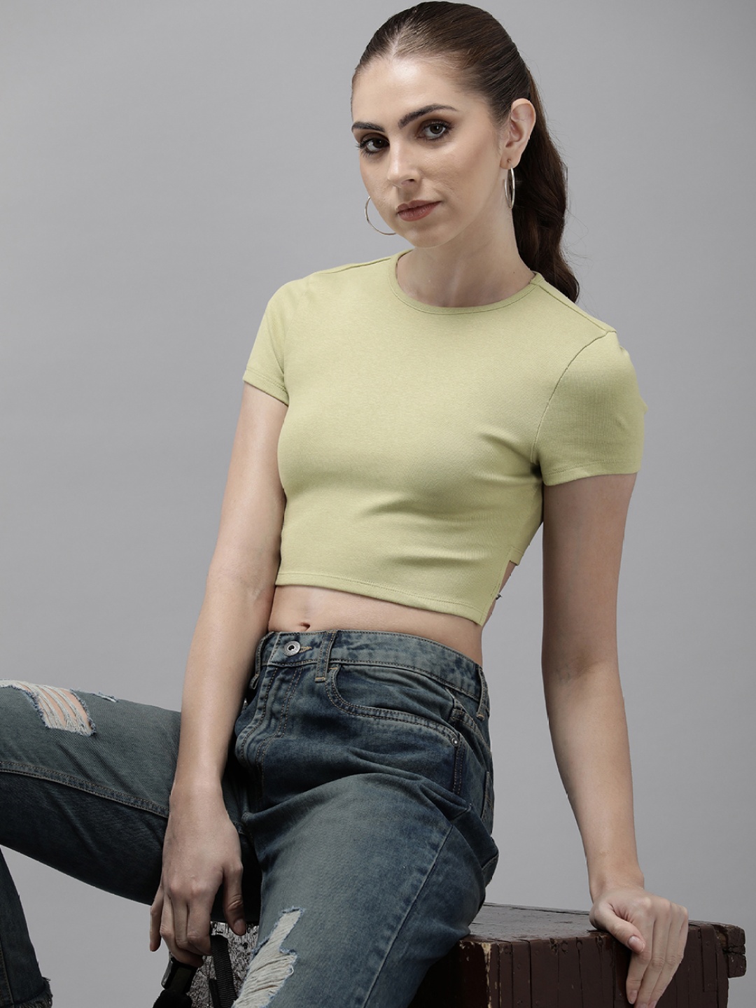 

Roadster Slim Fit Crop T-shirt, Olive