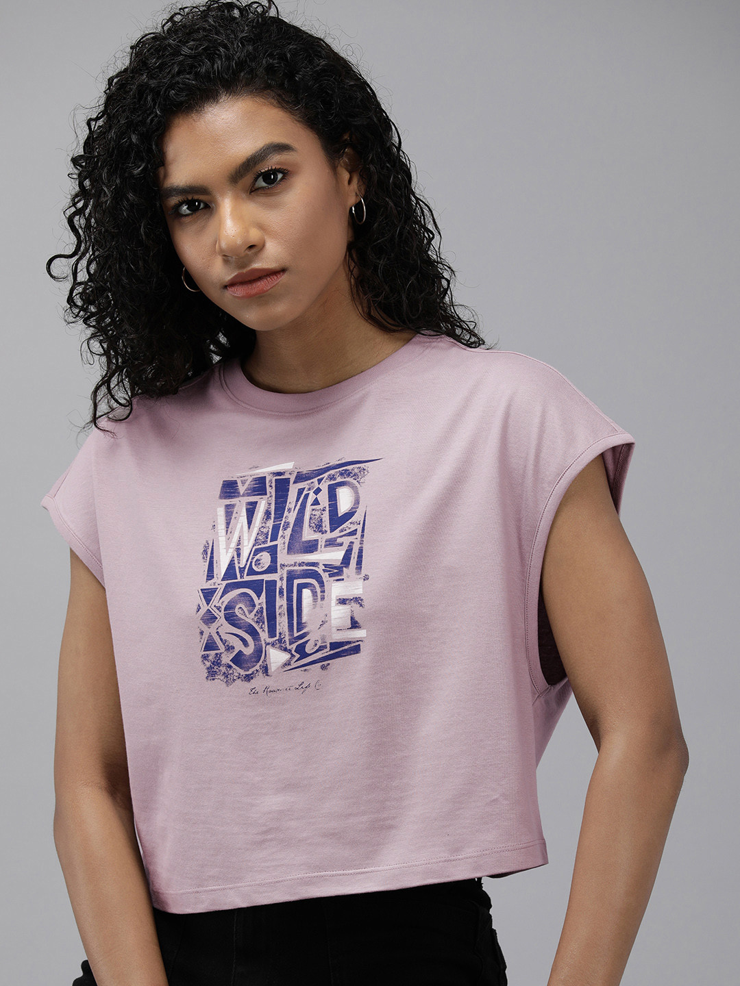

Roadster Women Pink Printed Extended Sleeves Boxy T-shirt