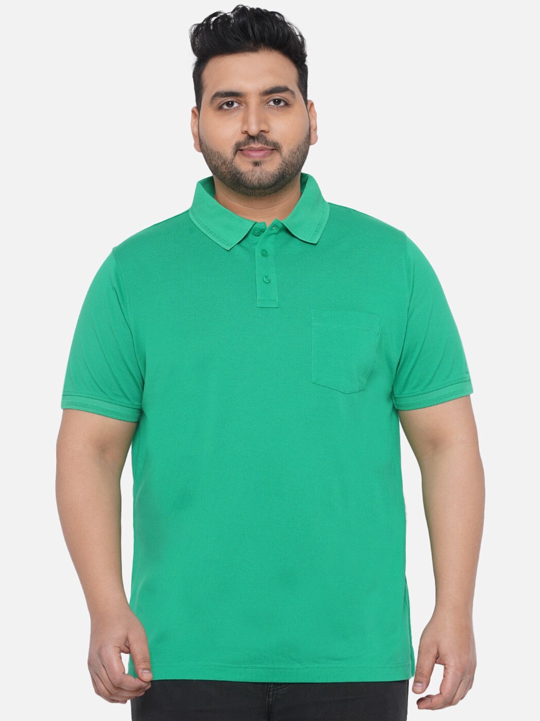 

Santonio Plus Size Polo Collar Cotton T-shirt, Green