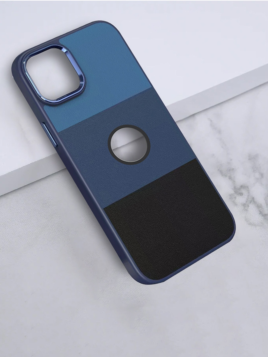 

Karwan Colorblocked iPhone 13 Pro Max Mobile Leather Back Case, Blue