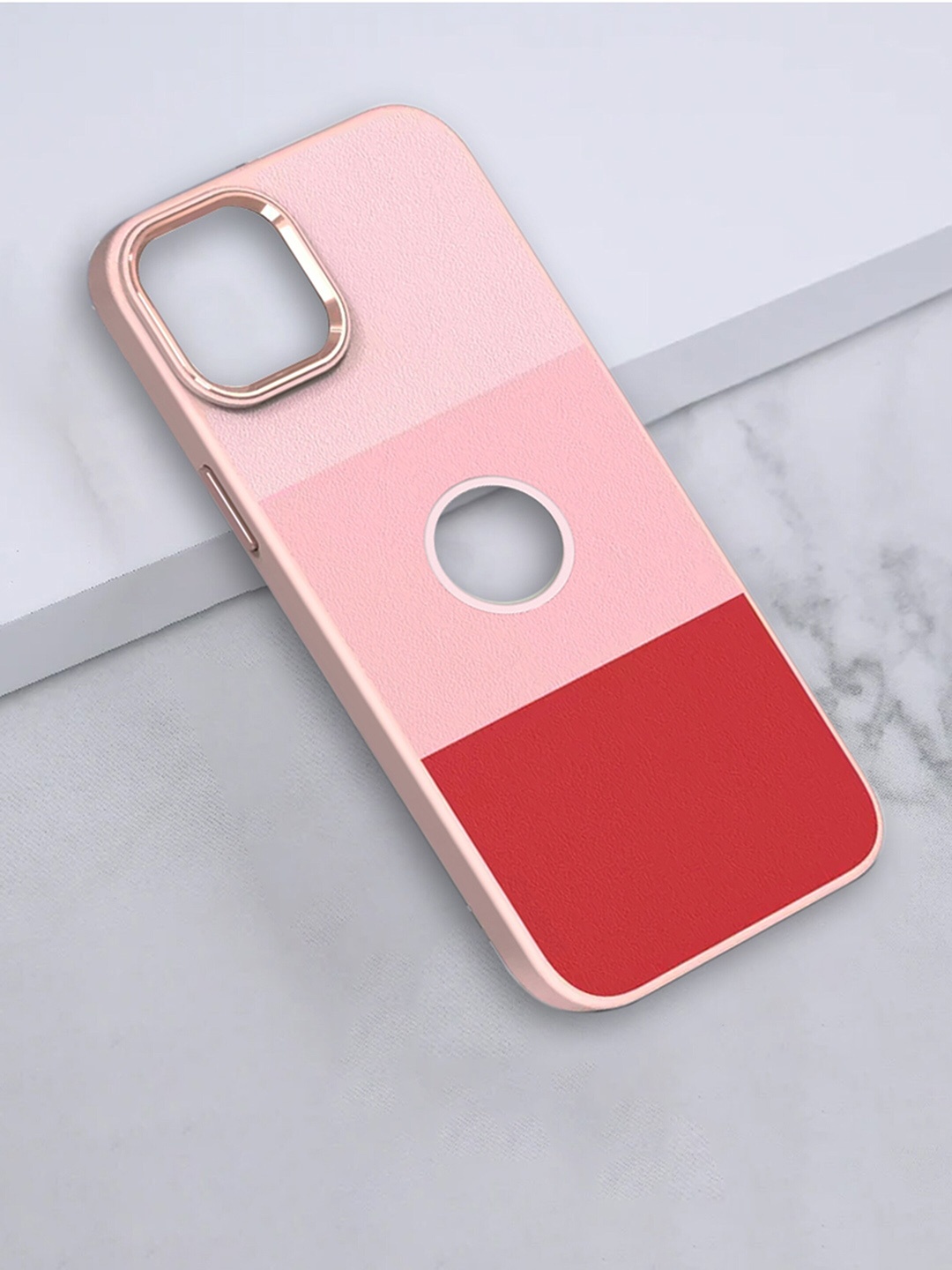 

Karwan Colourblocked Premium Leather Apple iPhone 13Pro Max Phone Back Cover, Pink