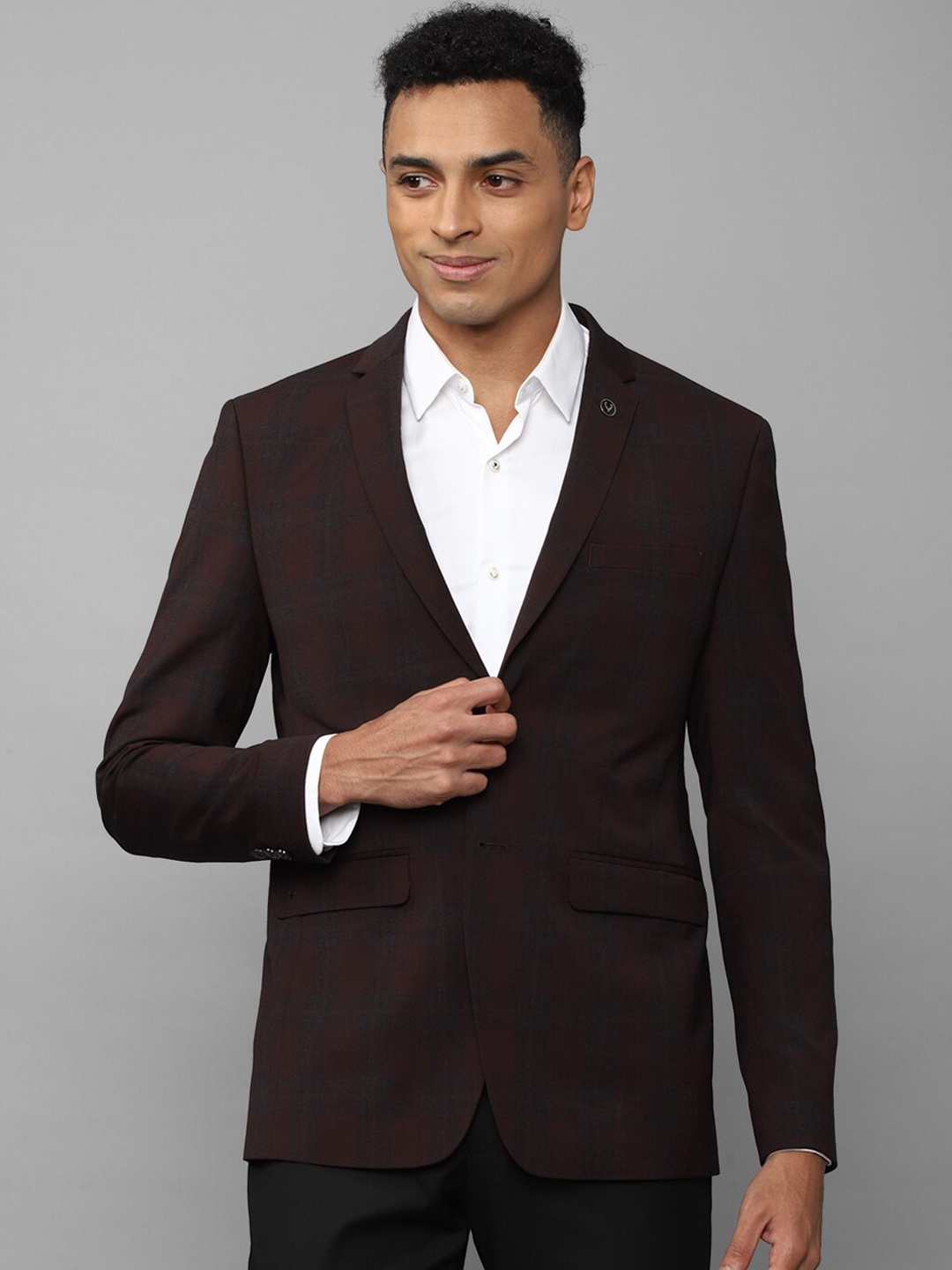 

Allen Solly Men Checked Slim-Fit Single-Breasted Formal Blazer, Maroon