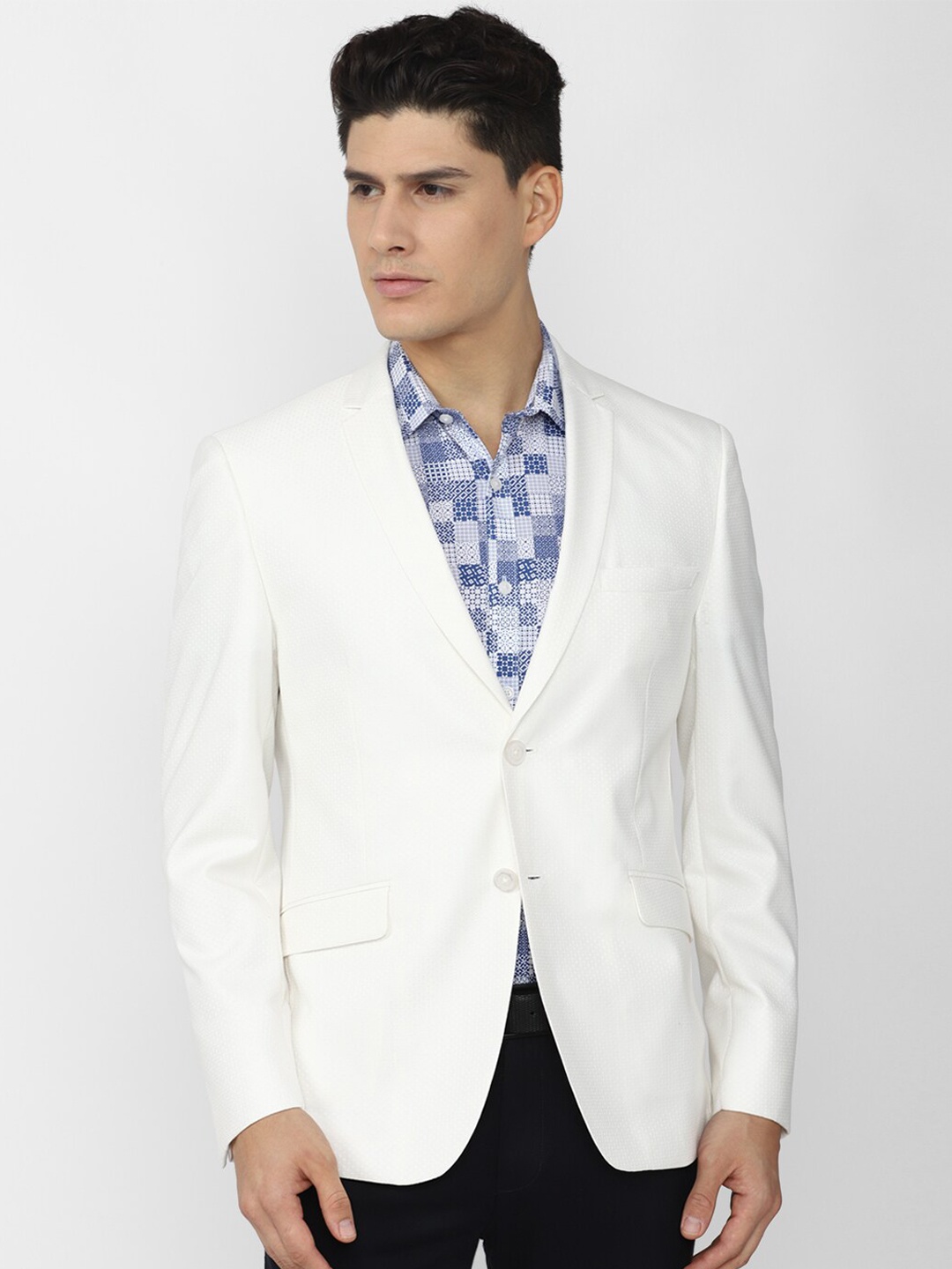 

V Dot Self Design Single-Breasted Slim-Fit Blazer, White