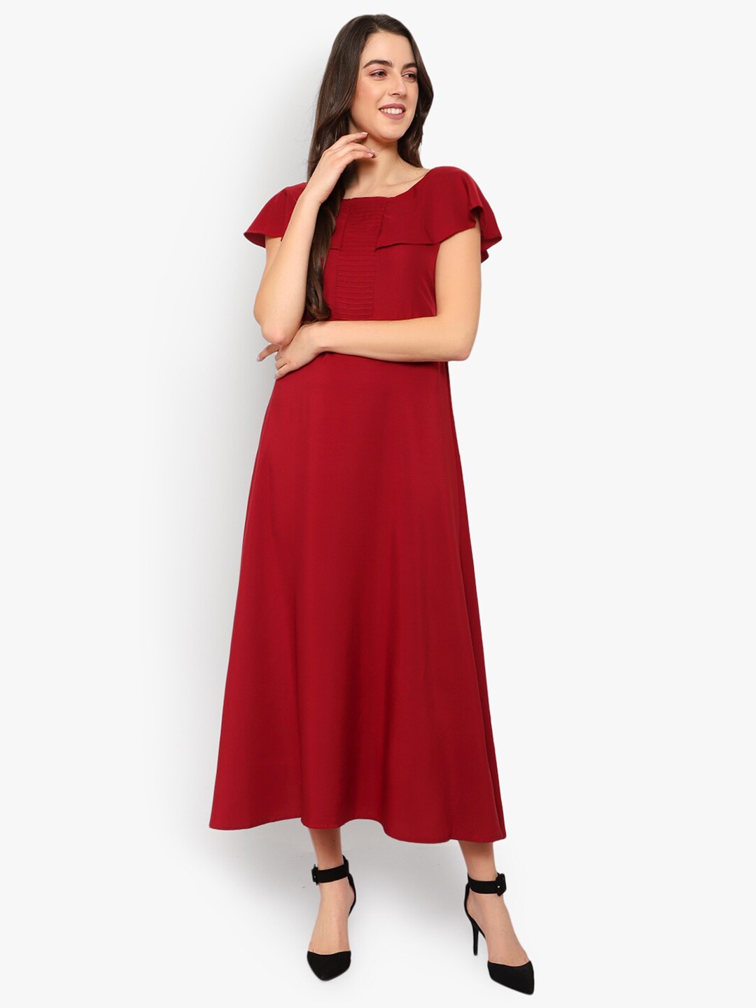 

Indietoga Plus Size Ruffles A-Line Maxi Dress, Maroon