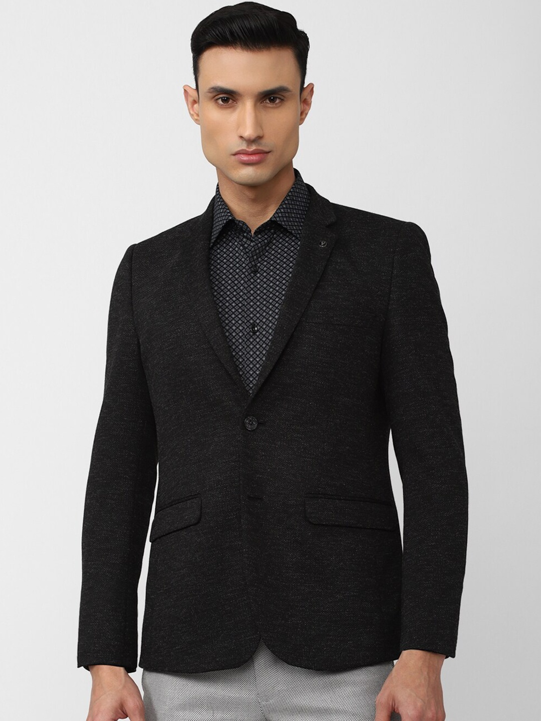 

Van Heusen Self-Design Slim Fit Single Breasted Blazer, Black