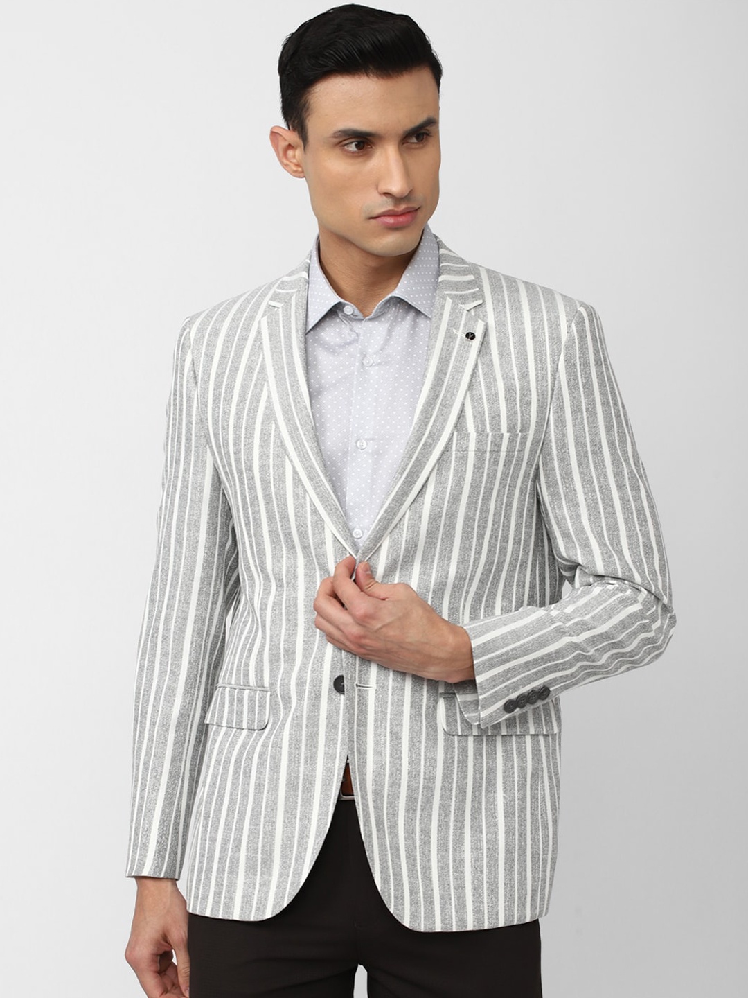 

Van Heusen Men Striped Slim-Fit Single Breasted Blazer, Grey