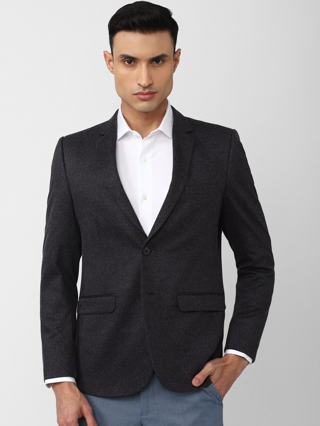 

Van Heusen Self Design Slim-Fit Single-Breasted Formal Blazers, Black