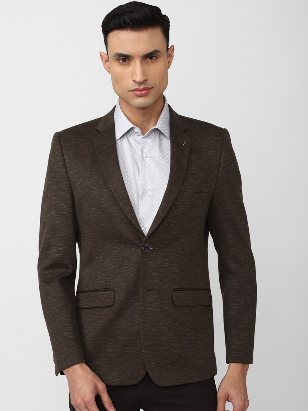 

Van Heusen Self-Design Slim Fit Single Breasted Blazer, Brown
