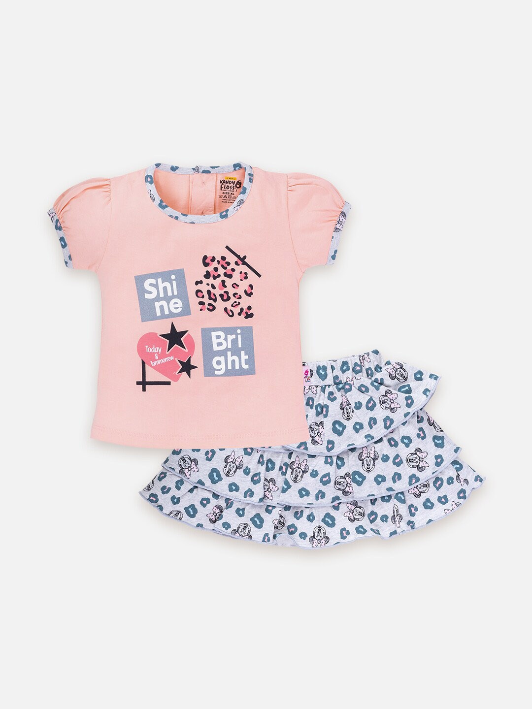 

AMUL Kandyfloss Girls Printed Pure Cotton Top with Skirt, Peach