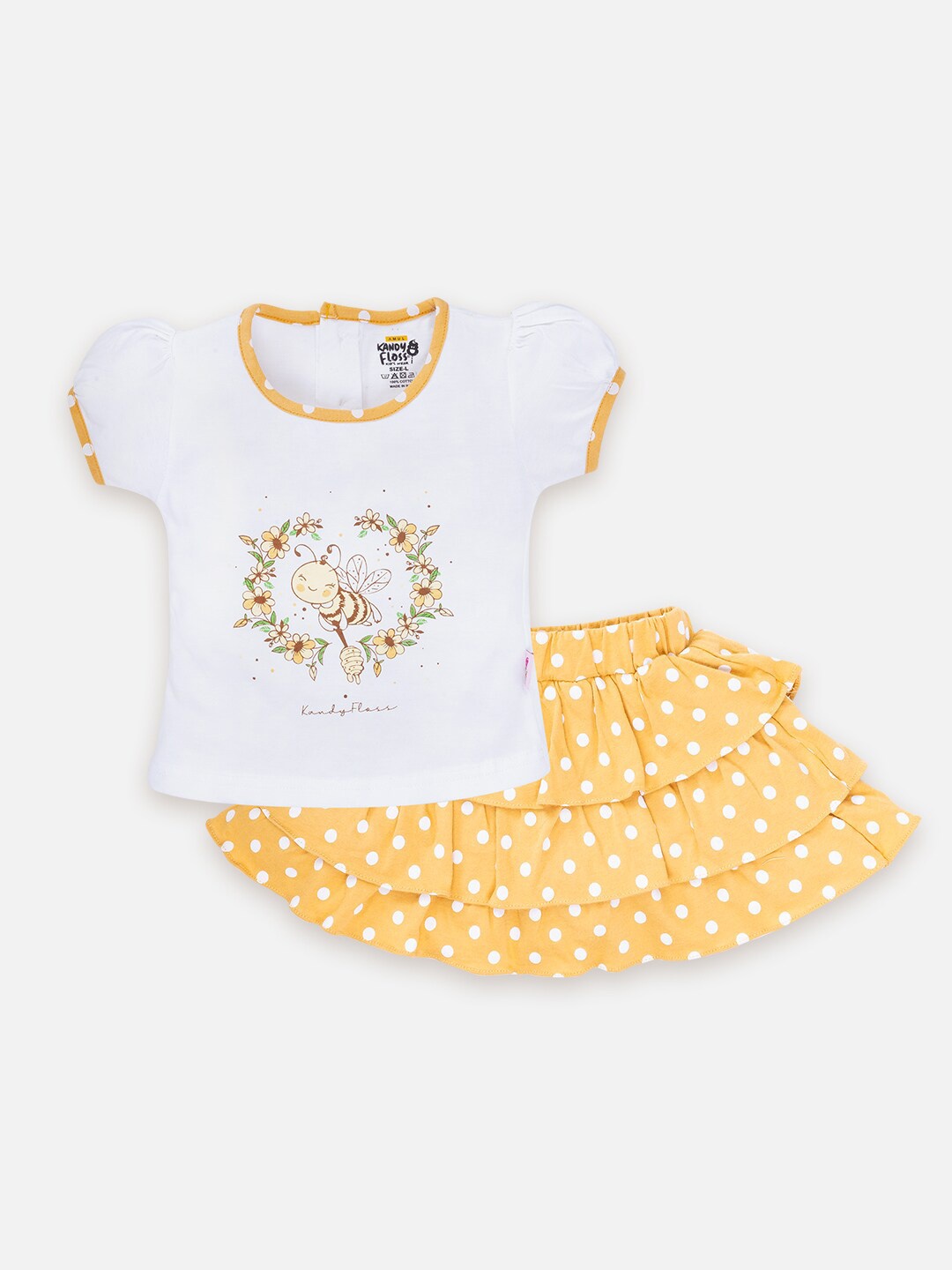 

AMUL Kandyfloss Girls Printed Pure Cotton Top with Skirt, Mustard