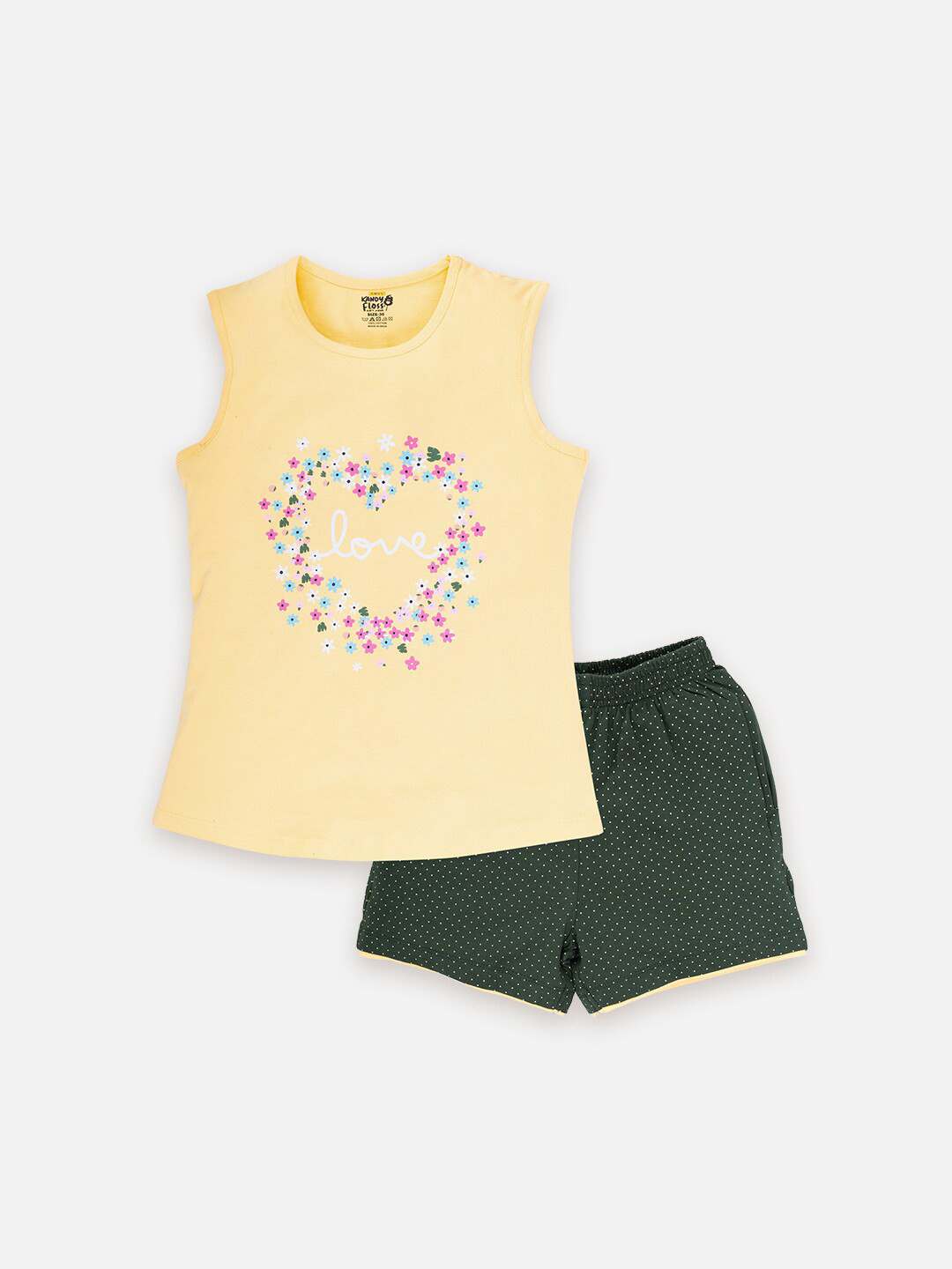 

AMUL Kandyfloss Girls Printed Pure Cotton T-shirt With Shorts, Yellow