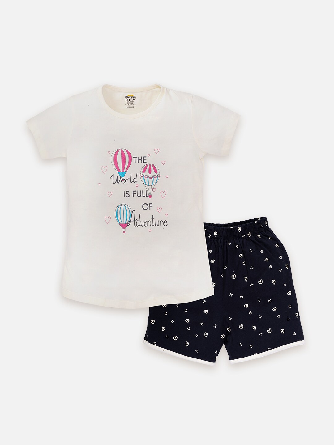 

AMUL Kandyfloss Girls Printed Pure Cotton T-shirt with Shorts, Cream