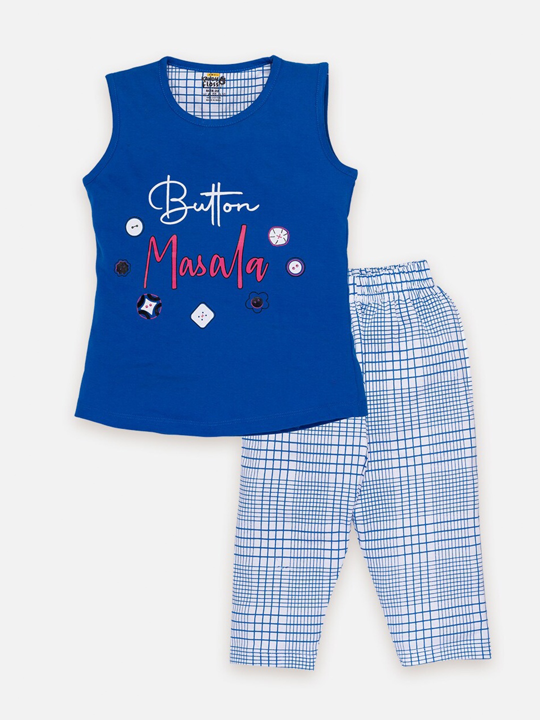 

AMUL Kandyfloss Girls Printed Pure Cotton T-shirt With Capris, Blue
