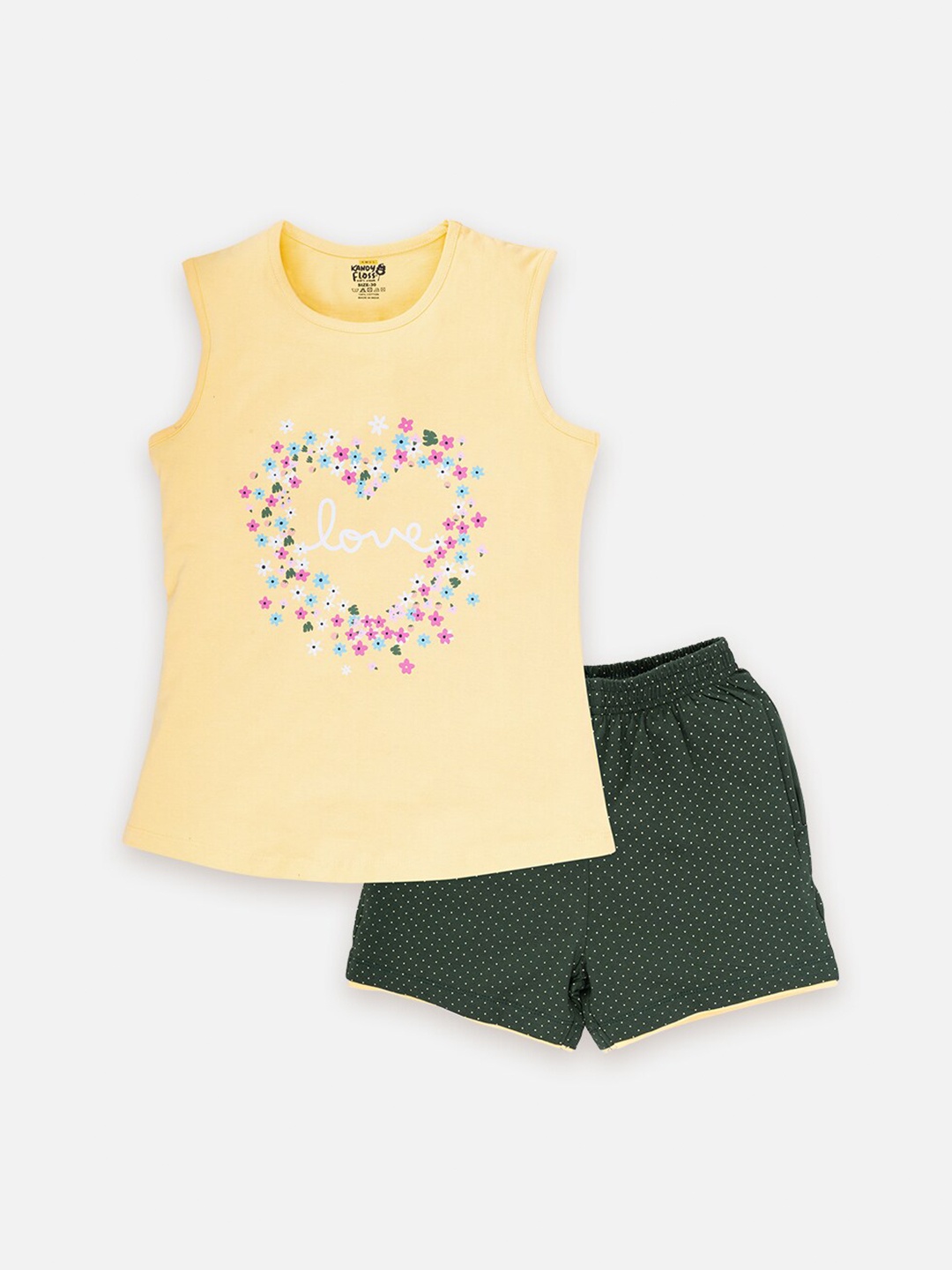 

AMUL Kandyfloss Girls Printed Pure Cotton Top with Shorts, Yellow