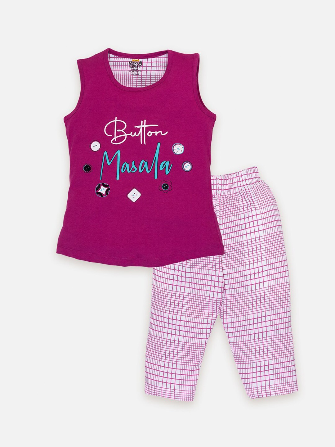 

AMUL Kandyfloss Girls Printed Pure Cotton Top with Capris, Purple