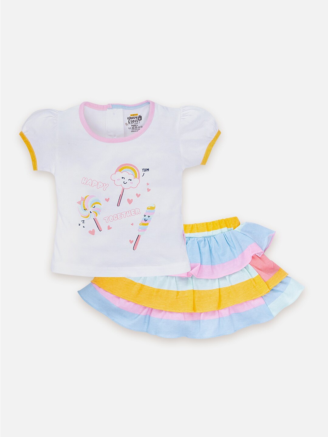 

AMUL Kandyfloss Girls Printed Pure Cotton Top with Skirt, Blue