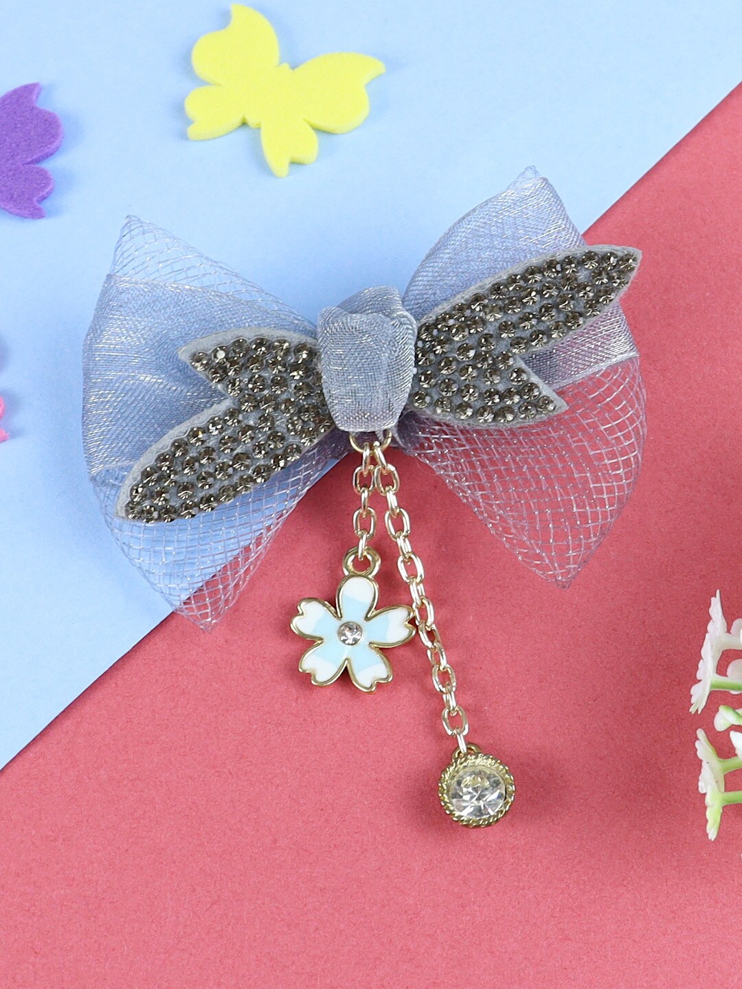 

Asthetika Kids Girls Embellished Bow Alligator Hair Clip, Grey