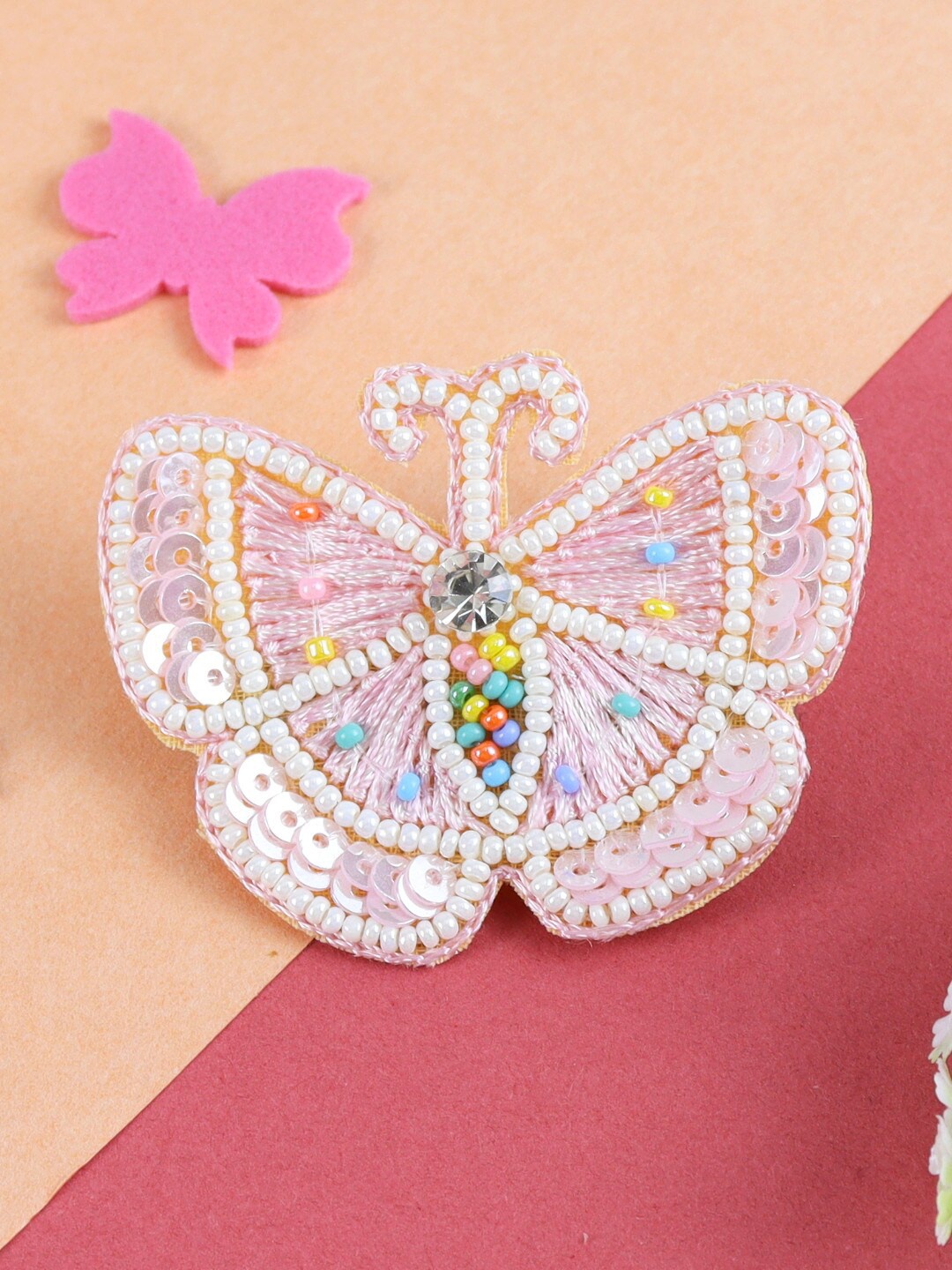 

Asthetika Kids Girls Butterfly Sequined Embellished Alligator Hair Clip, Pink