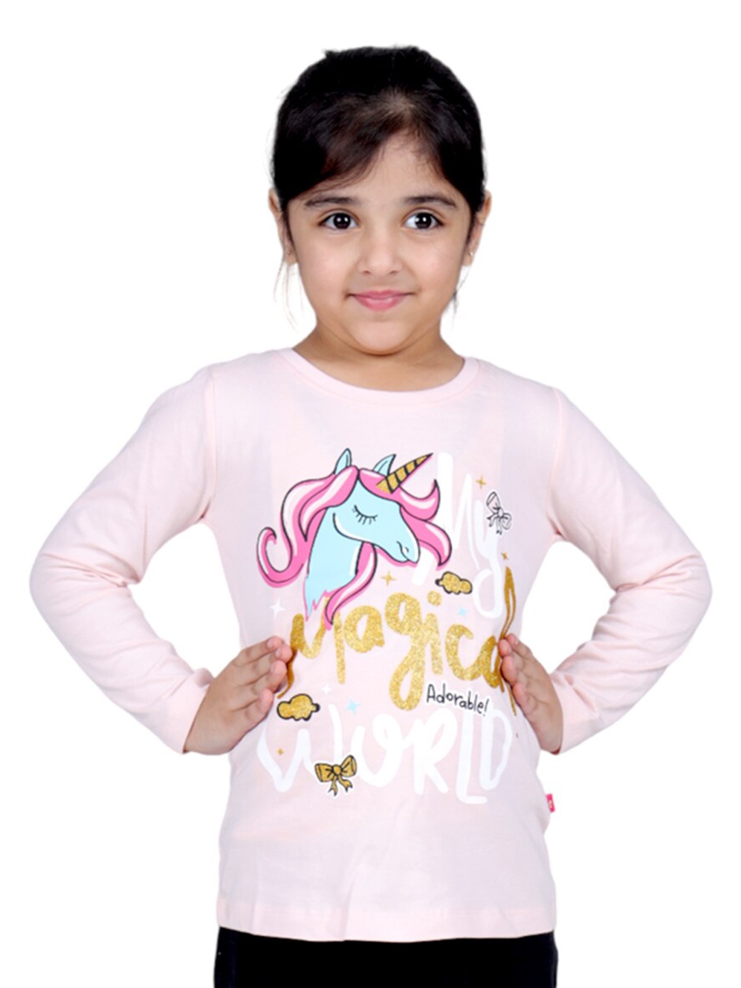 

3PIN Girls Typography Printed Long Sleeve Cotton T-shirt, Pink