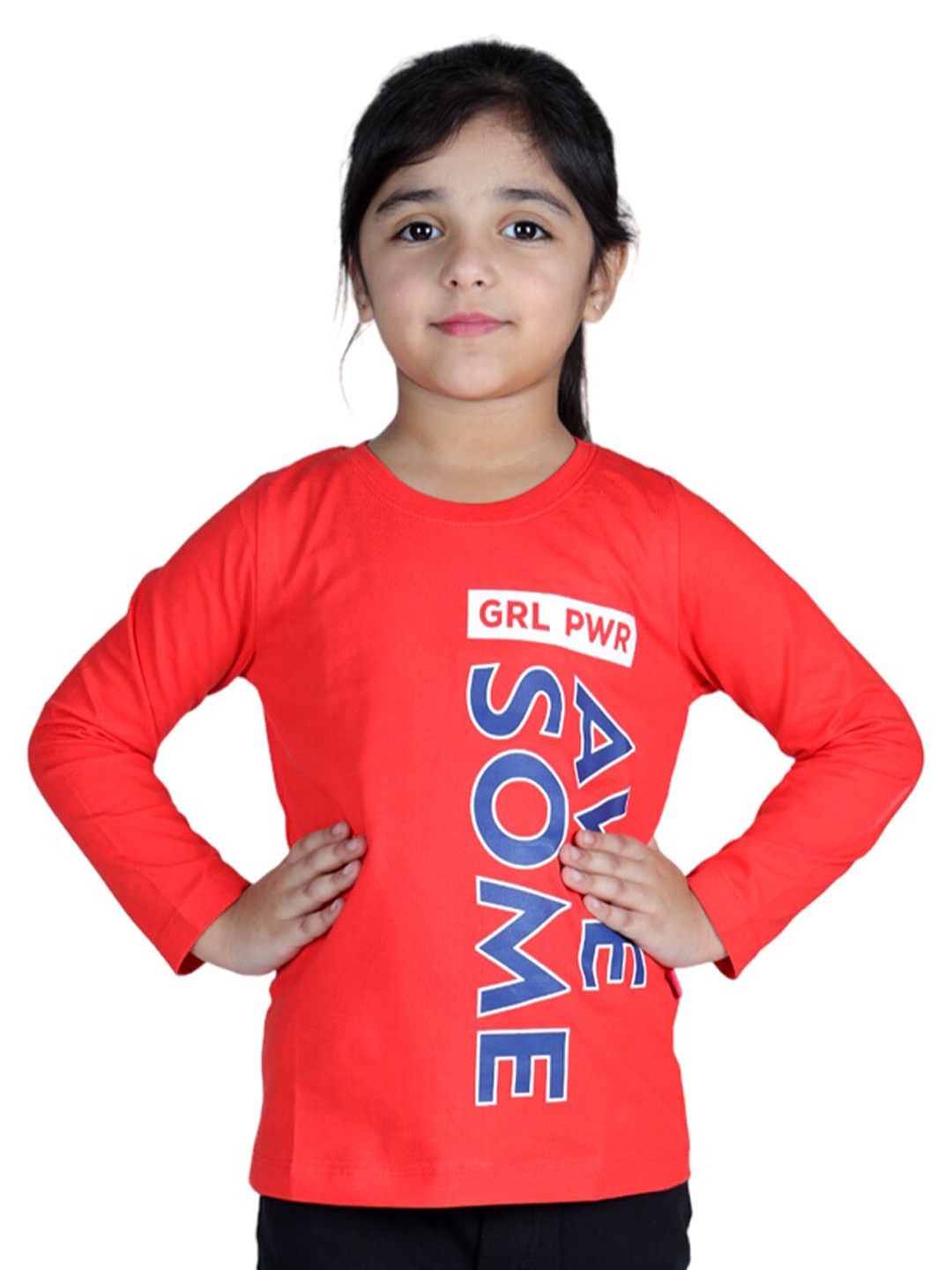 

3PIN Girls Typography Printed Long Sleeves Cotton T-shirt, Red