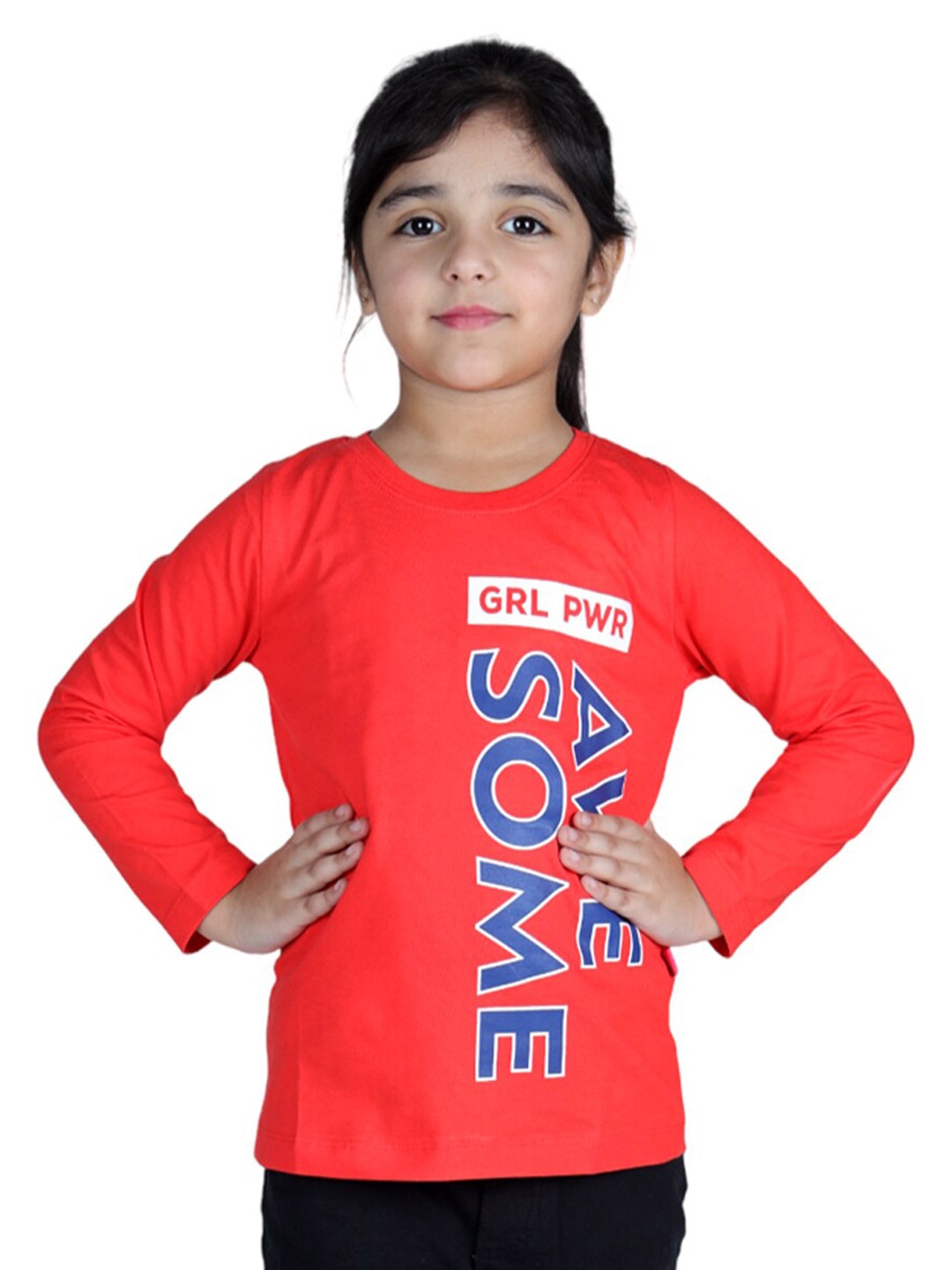 

3PIN Girls Typography Printed Round Neck long sleeves Cotton T-shirt, Red