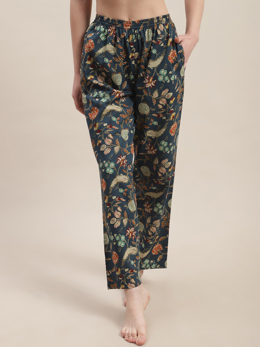 

Katn India Women Printed Cotton Lounge Pants, Turquoise blue