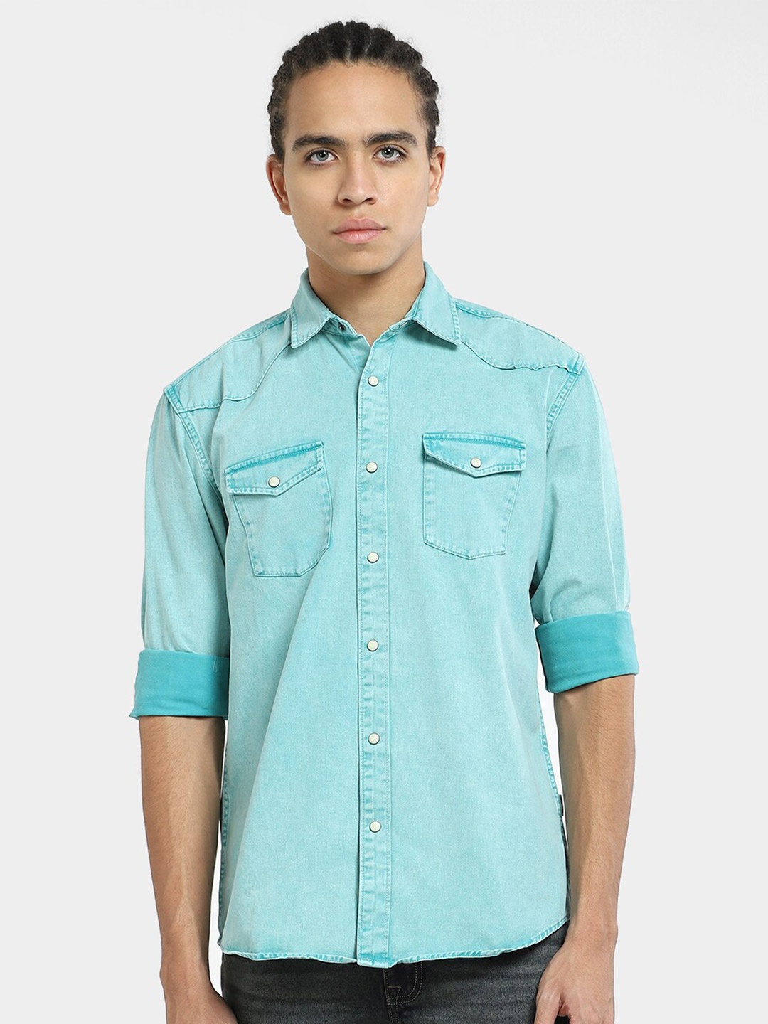 

Jack & Jones Regular Fit Cotton Long Sleeves Casual Shirt, Turquoise blue
