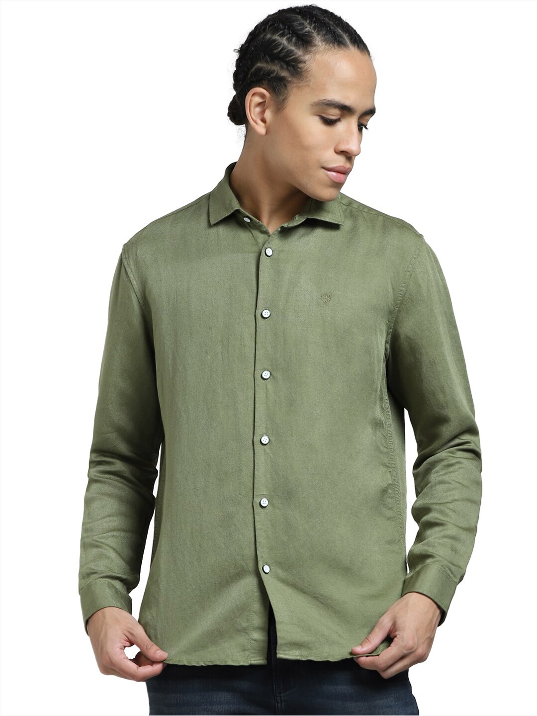 

Jack & Jones Slim Fit Linen Long Sleeves Casual Shirt, Olive