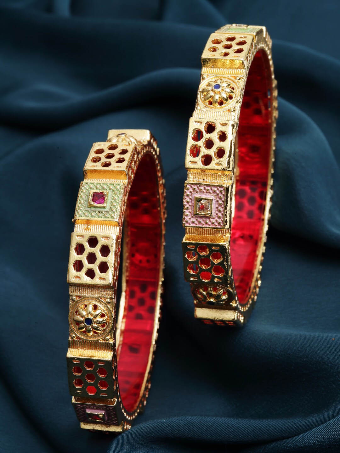 

PANASH Set Of 2 Gold-Plated & Stone-Studded Enameled Bangles, Pink