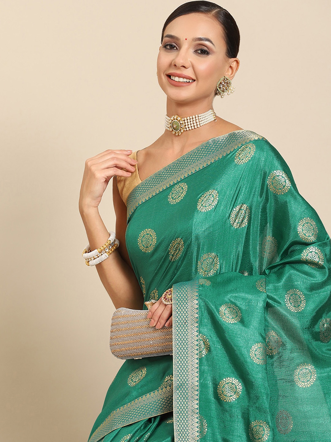

SAARYA Woven Design Ethnic Motifs Zari Saree, Teal