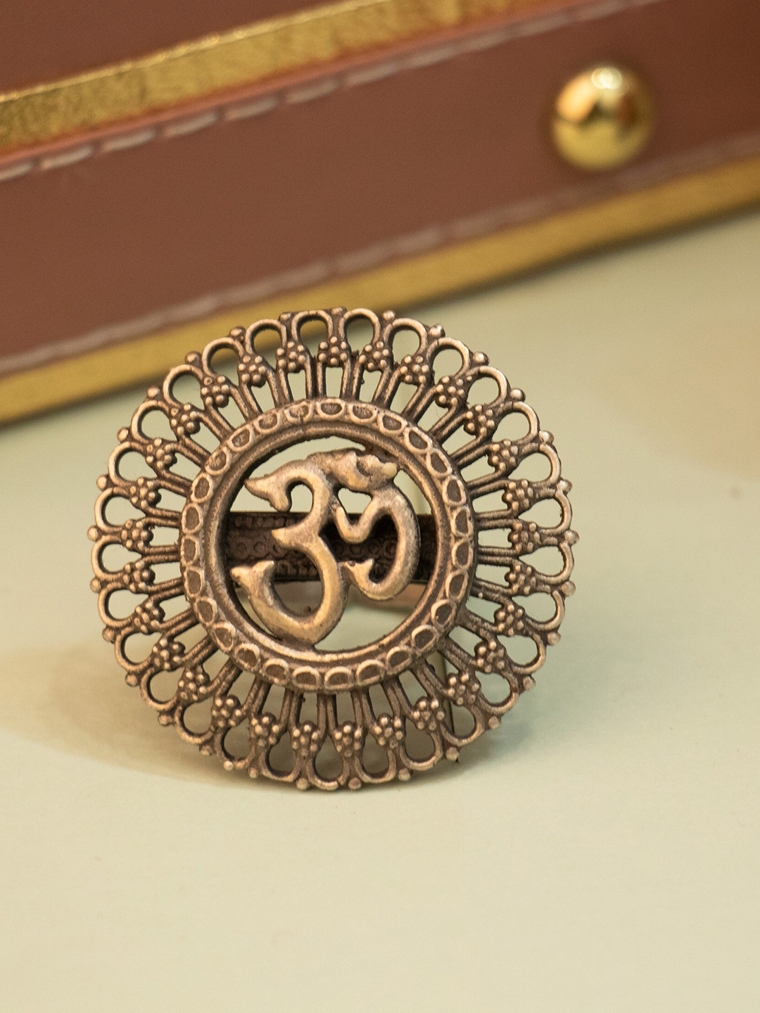 

Shyle 925 Sterling Silver Oxidised Om Statement Finger Ring