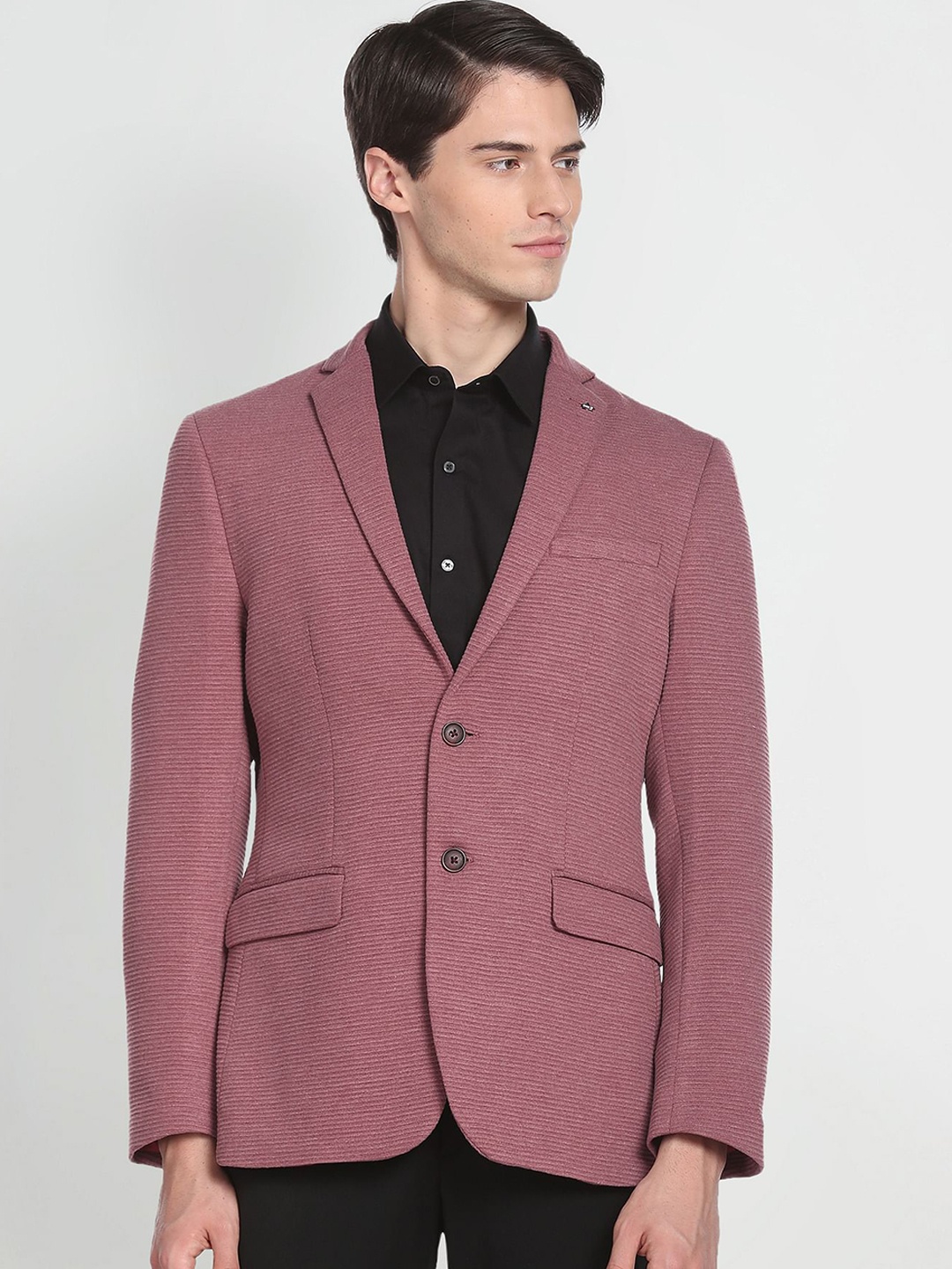 

Arrow Self Design Slim Fit Single-Breasted Formal Blazer, Pink