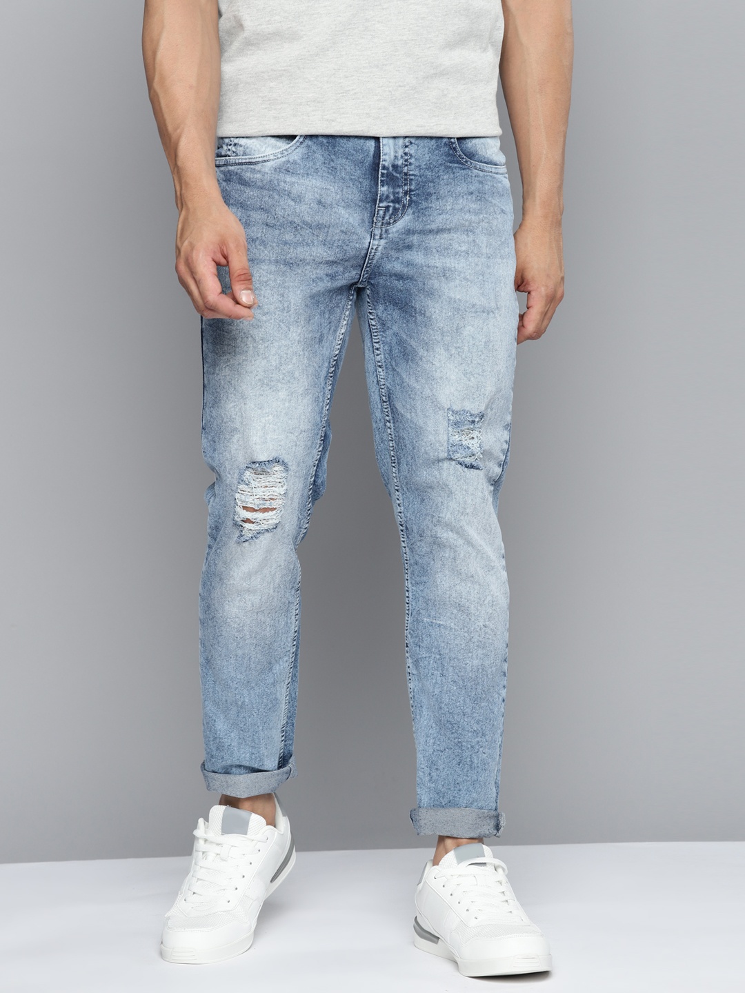 

Mast & Harbour Men Tapered Fit Mildly Distressed Heavy Fade Jeans, Blue