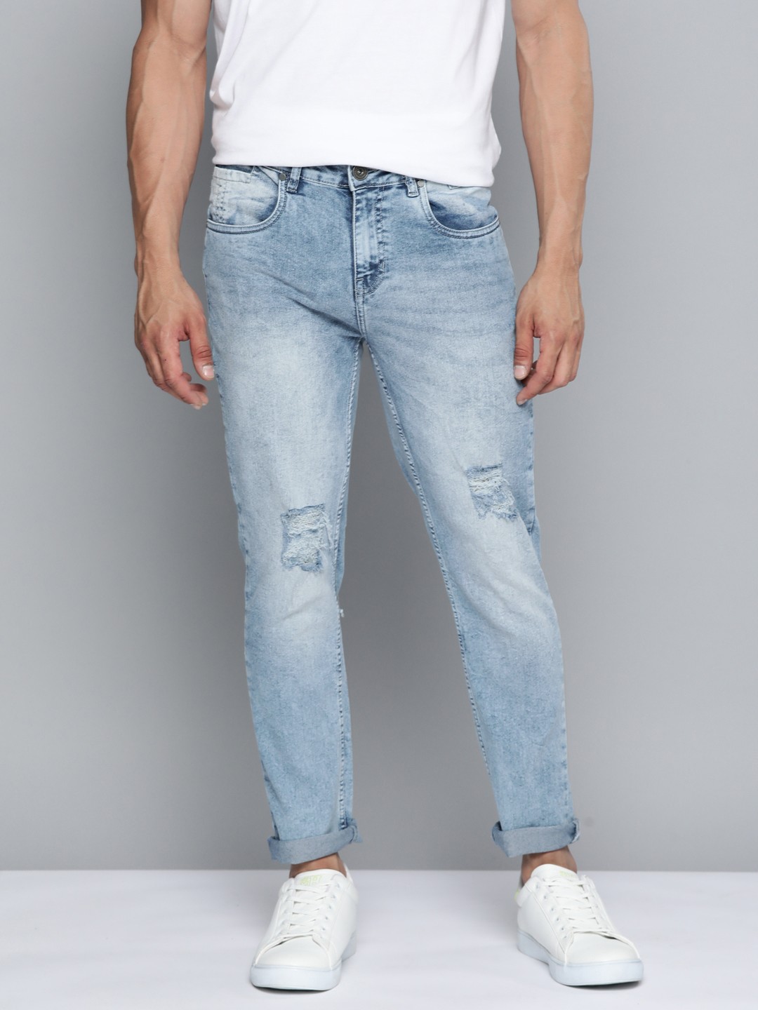 

Mast & Harbour Tapered Fit Mildly Distressed Light Fade Bleached Jeans, Blue