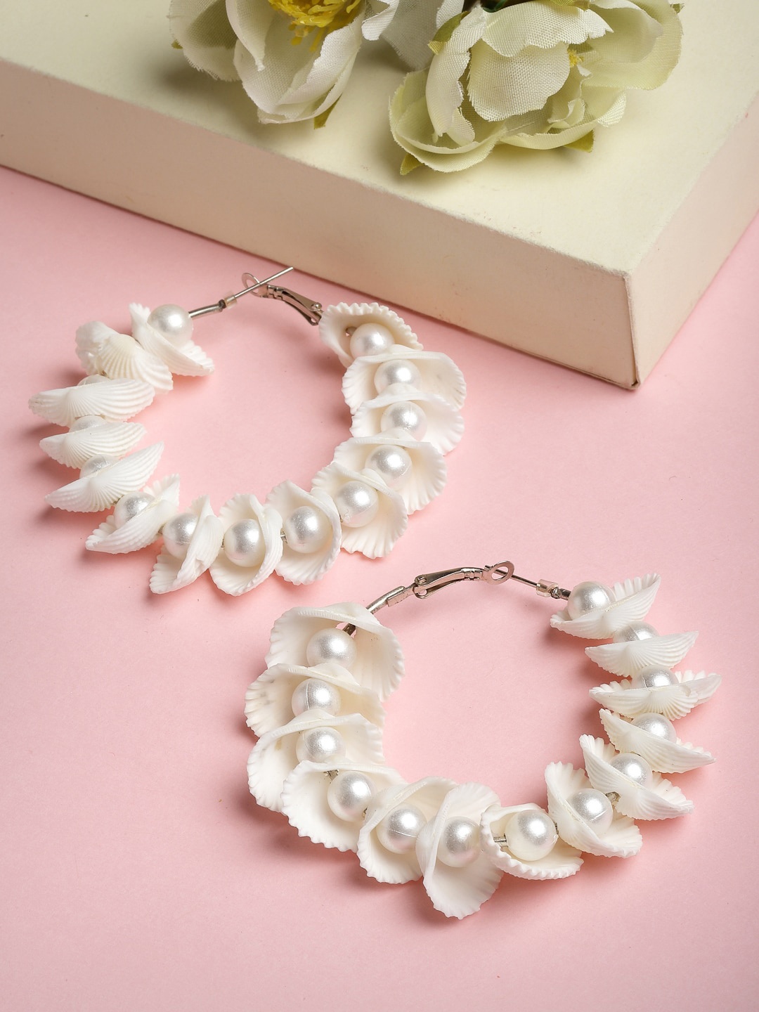 

VOGUE PANASH Silver-Plated Circular Hoop Earrings, White