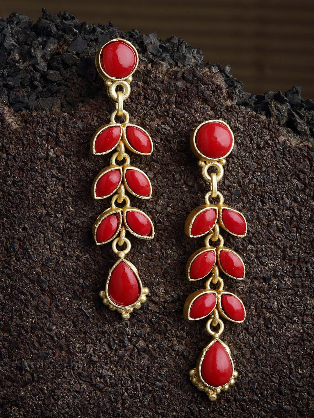 

PANASH Gold Plated Contemporary Drop Earrings, Red